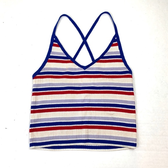 Kendall & Kylie Tops - Kendall & Kylie Red Stripe Ribbed Crop Tank Top